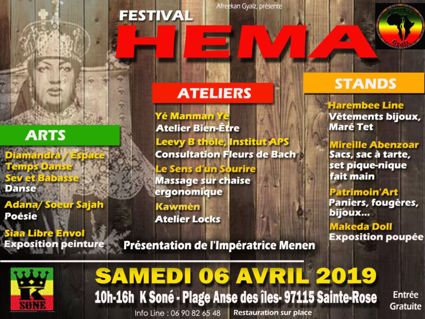 FESTIVAL HEMA 2019 -SAMEDI 06/04 DE 10H A 16h A KSONÉ