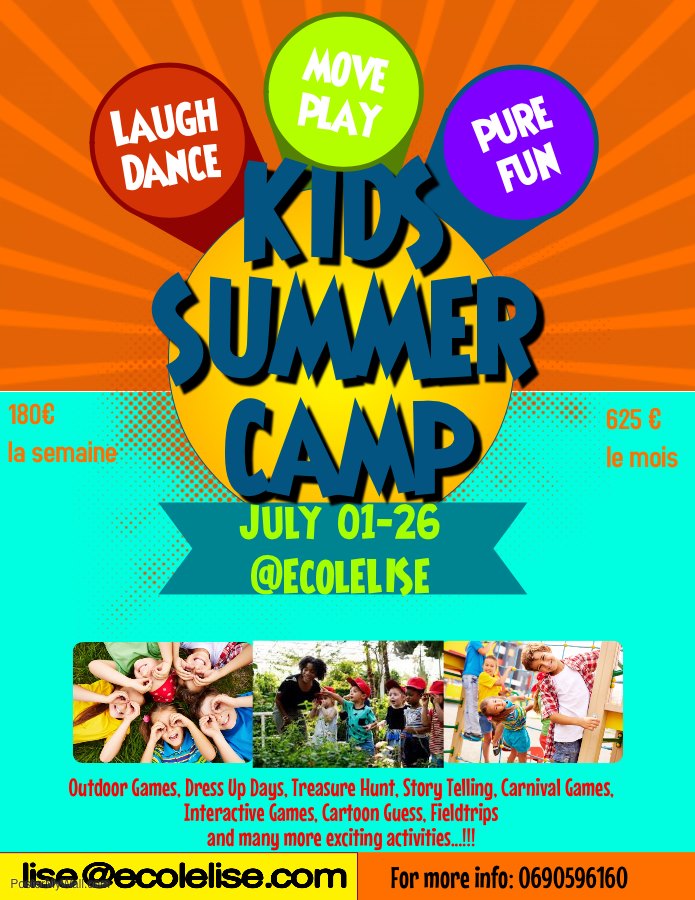 KIDS SUMMER CAMP – 1 au 26 juillet – 3 à 10 ans – Baie Mahault
