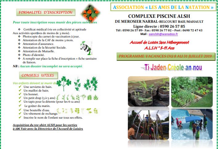 Ti jaden créole an nou – 3 à 11 ans – du 8 au 31 juillet – Baie Mahault