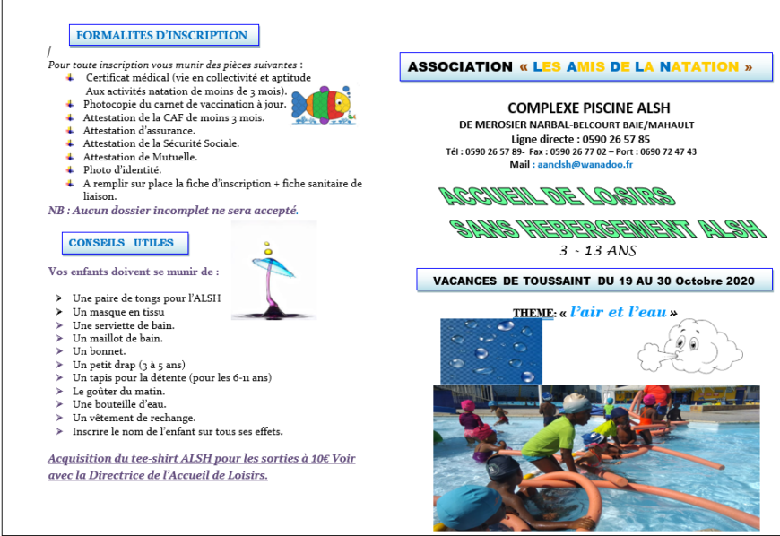 Vacances de Toussaint : L’air et L’eau 3/13 ans – Baie Mahault