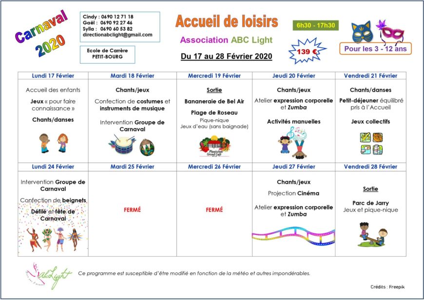 Vacances de Carnaval – Multi activités – Petit-Bourg