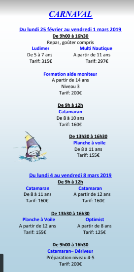 STAGE DE VOILE AVEC LE CSBF DU 25 AU 1 Mars de 5 à 14 ans