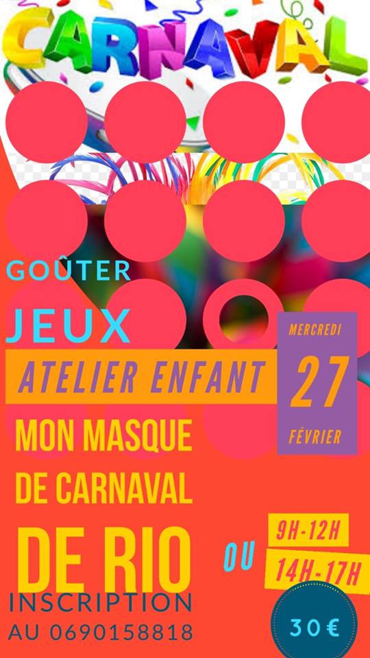 Un atelier créatif : réalisation d’un magnifique masque de carnaval et amusement à partir de 6ans