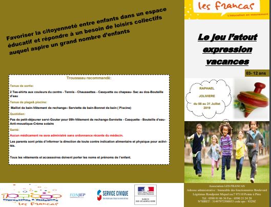 Le jeu l’atout expression vacances 3-12 ans Pointe à Pitre