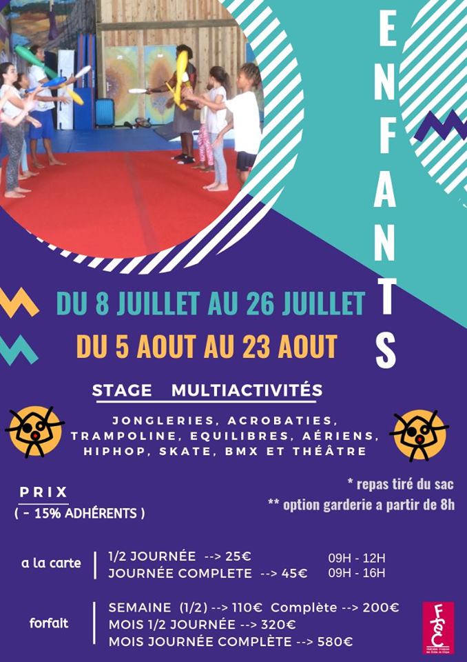 Stage Cirque du 8 au 26 juillet et du 5 au 23 août Baie-Mahault