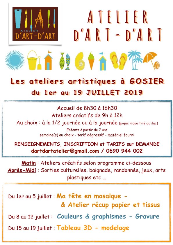 Ateliers créatif – Atelier d’Art d’Art du 1er au 19 Juillet à partir de 7 ans