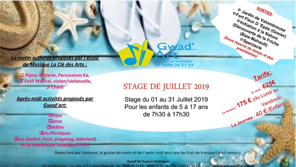 Stage de juillet du 1 au 31 juillet ou 1 juillet au 16 Août de 5 à 17 ans