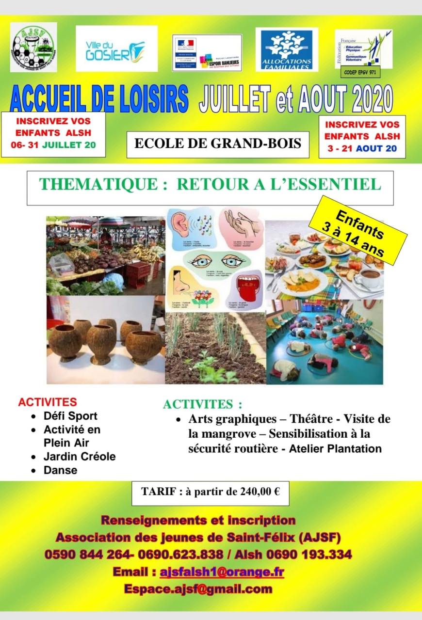 Acceuil de loisirs juillet et Aout Gosier 3-14 ans