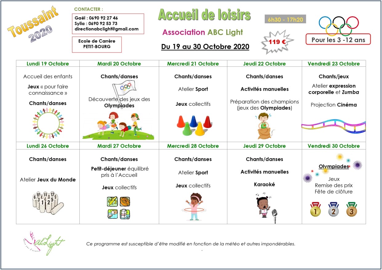 Vacances de Toussaint : Multi activités à Petit-Bourg 3/12 ans