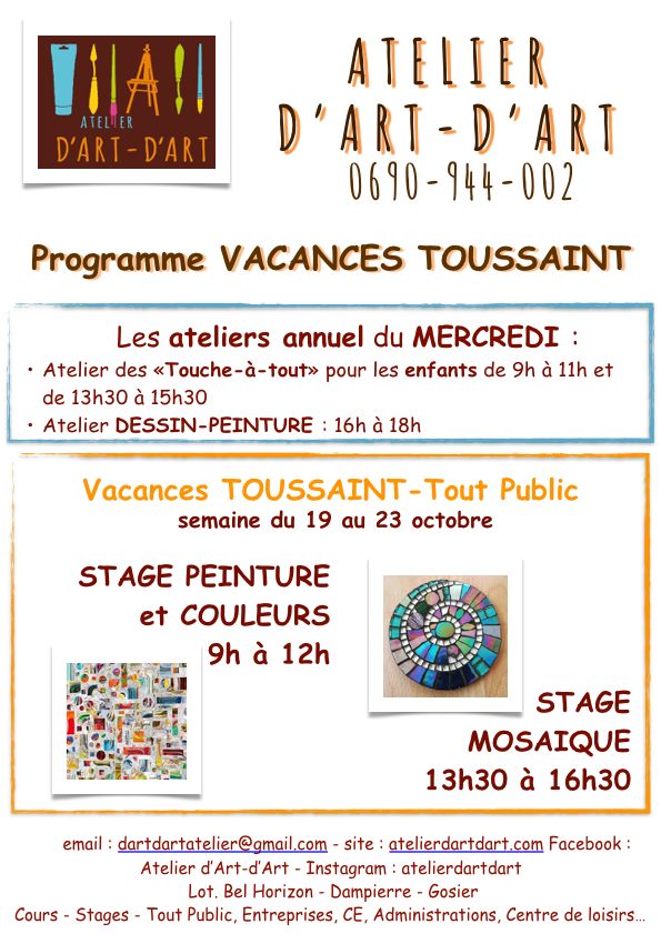 Vacances de Toussaint : Stage peinture couleurs et mosaïques