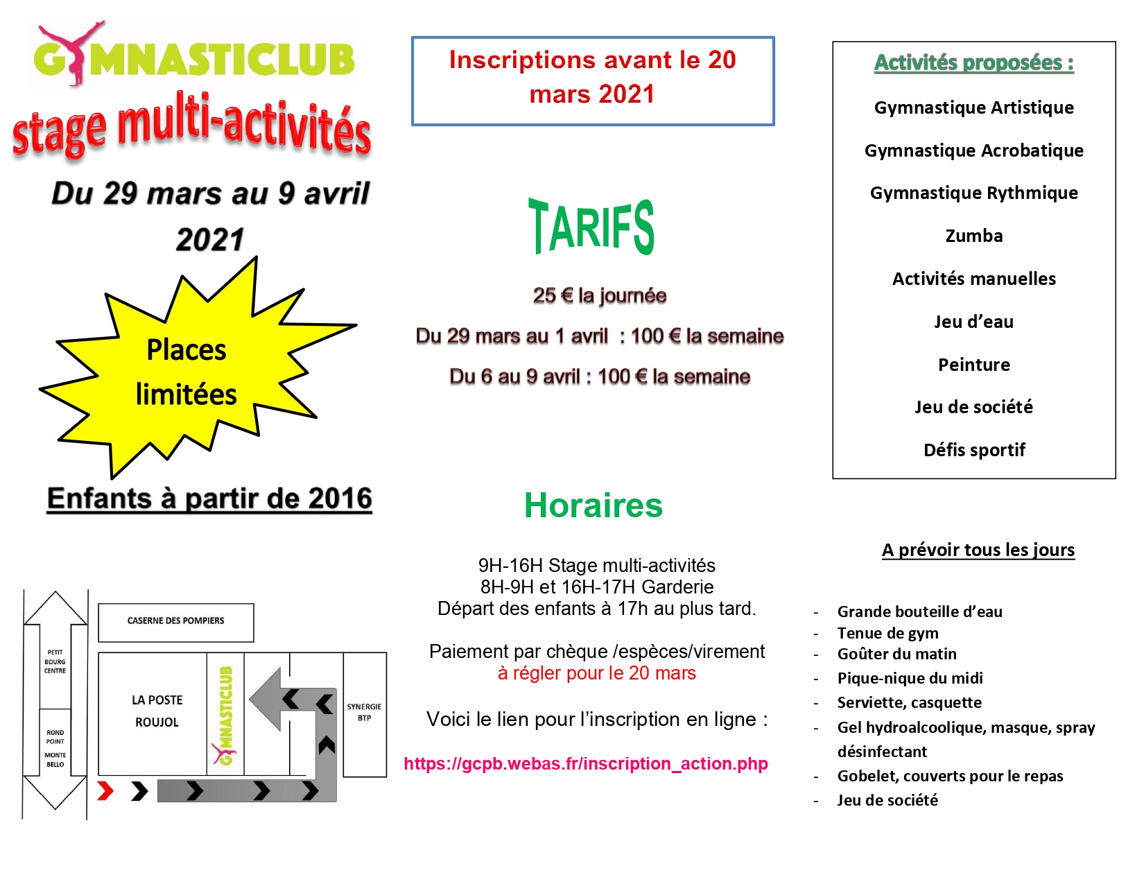 Vacances de Pâques- Gymnasticlub-Petit-Bourg