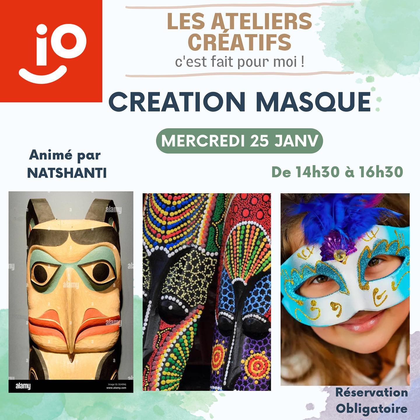 Atelier Création de masques, mercredi 25 janvier de 14h30 à 16h30 ! 🎉